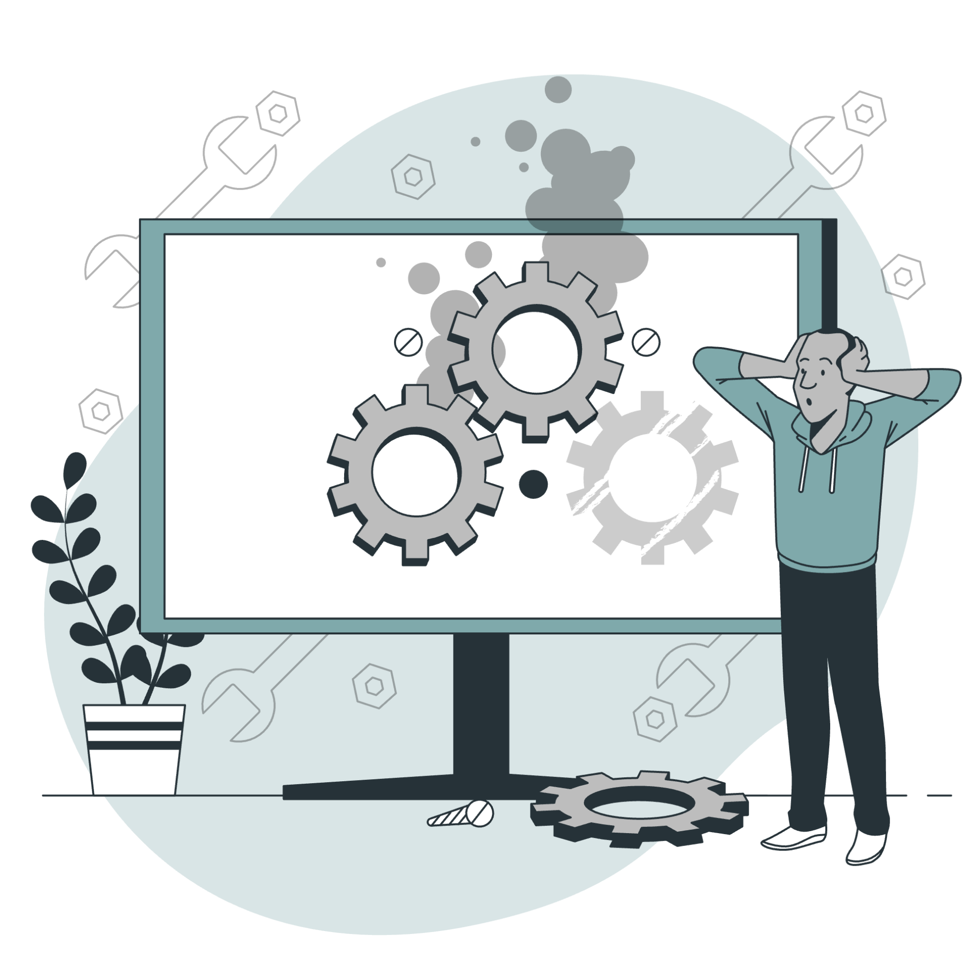 Eine Illustration, die Probleme mit Computer & Co. versinnbildet.