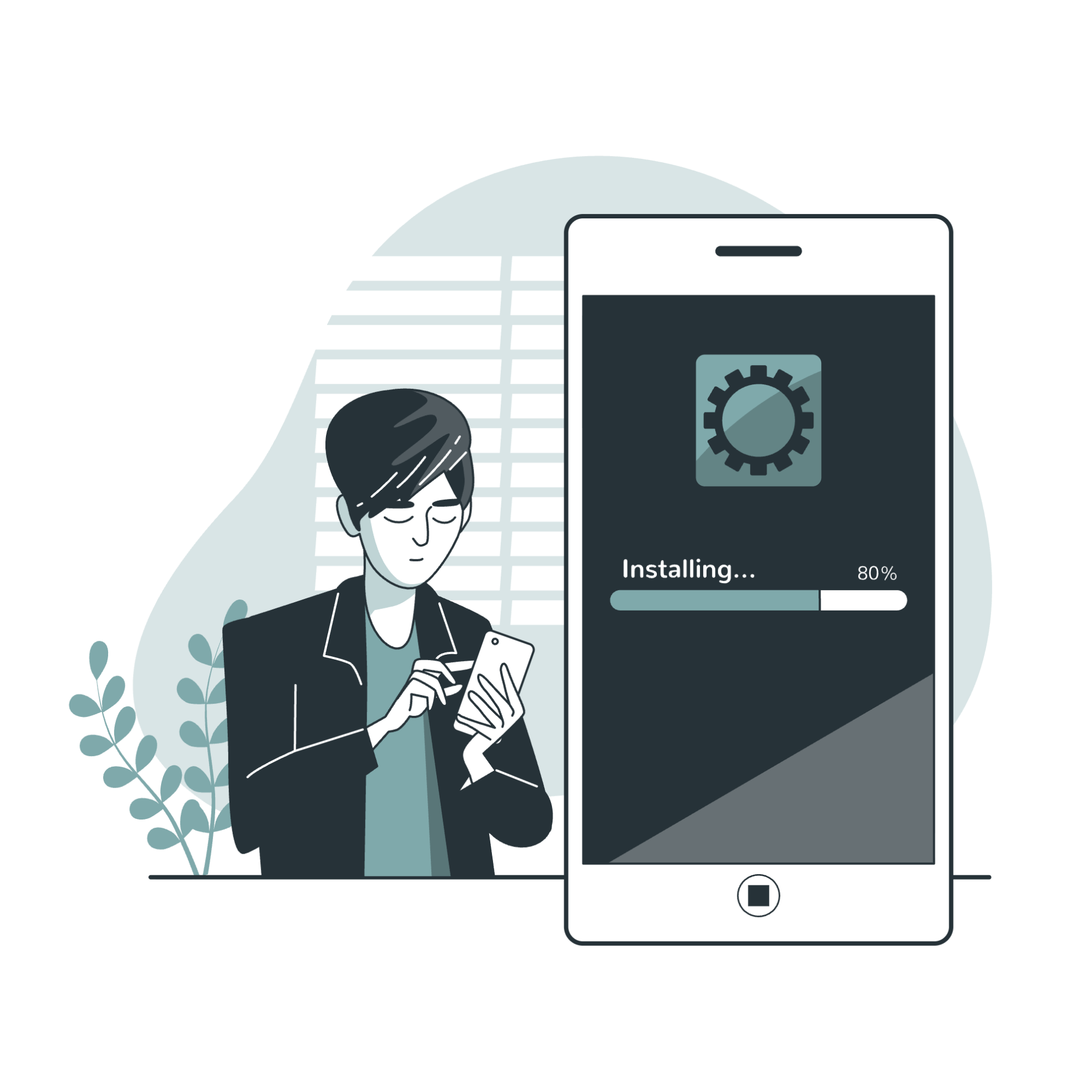 Die Illustration versinnbildet das installieren einer App auf dem Smartphone.